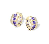 Mesovor Pendientes de aro Doble de Oro para Mujer, Pendientes de aro con Circonita Cúbica de Colores Cuadrados Chapados en Oro de 14 Quilates, Regalos de Joyería (Morado)