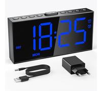 Mesqool Reloj Despertador Digital,Reloj Despertador Doble con Modo día Laborable/Fin de Semana,Cargador USB Tipo-C,Control de Volumen & Brillo de 5 Niveles,Snooze,12/24H,DST(Azul)