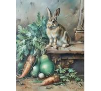 Mesribandy Kit de Pintura de Diamantes 5D Conejo silvestre con zanahorias DIY Diamantes de Imitación Arte de Cristal Pintura por Números Niños Decoración de Pared en Casa 40x50 cm