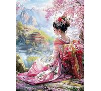 Mesribandy Kit de punto de cruz para adultos 11CT tela impresa 50x70 cm Mujer con kimono bordado diy kit de entrada simple bordado preimpreso manualidades artículos