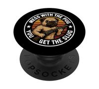 Mess With The Pug You Get The Slug, divertida escopeta para perros, pistola 2A PopSockets PopGrip Adhesivo