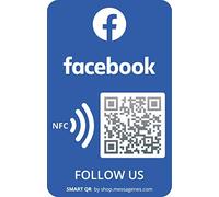 MESSAGENES | Pegatina Facebook QR y NFC Reutilizable | Tamaño Tarjeta NFC | 1 Unidad | Código QR Personalizado | Gana Seguidores en Facebook | Pegatinas Negocio Personalizadas | Mostrador, Ventana