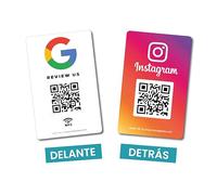 MESSAGENES | Tarjeta PVC Reseñas Google QR y NFC | Doble Placa Código QR Reseñas Google + Instagram | 1 Unidad 8,6 x 5,5 cm | Tarjeta Negocio QR y NFC | Gana Seguidores en Instagram | Consigue Reseñas