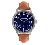 Messerschmitt Reloj de hombre aviador con correa de piel, color marrón/azul ME42-108L