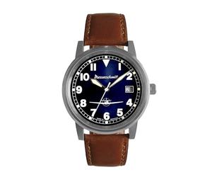 Messerschmitt Reloj para hombre ME-9673-108L - Elegancia y precisión - Esfera lacada azul cobalto en combinación con la caja de acero inoxidable satinado - Correa de cuero marrón - Fabricado en