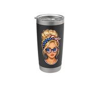 Messy Bun Bandera Americana Bandana Gafas de sol Patrióticas Vaso térmico de acero inoxidable de doble pared