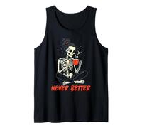 Messy Bun Drinking Coffee for Women Never Better Skeleton Camiseta sin Mangas