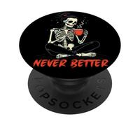 Messy Bun Drinking Coffee for Women Never Better Skeleton PopSockets PopGrip Adhesivo