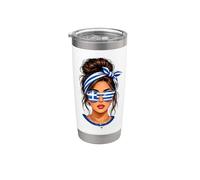 Messy Bun - Gafas de sol para niña griega con bandera de Grecia Vaso térmico de acero inoxidable de doble pared