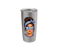 Messy Bun - Gafas de sol para niña griega con bandera de Grecia Vaso térmico de acero inoxidable de doble pared