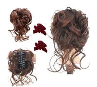 Messy Bun Hair Piece, Curly Bun Hair Claw Clips, Tousled Updo Hair Bun Curly Clip, Wavy Curly Hair Wrap Ponytail, Synthetic Hair pieces Hair Scrunchies Chignon For Women Girls (Light brown)