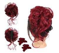 Messy Bun Hair Piece, Curly Bun Hair Claw Clips, Tousled Updo Hair Bun Curly Clip, Wavy Curly Hair Wrap Ponytail, Synthetic Hair pieces Hair Scrunchies Chignon For Women Girls (Red)