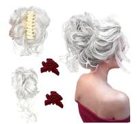 Messy Bun Hair Piece, Curly Bun Hair Claw Clips, Tousled Updo Hair Bun Curly Clip, Wavy Curly Hair Wrap Ponytail, Synthetic Hair pieces Hair Scrunchies Chignon For Women Girls (Light gray)