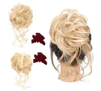 Messy Bun Hair Piece, Curly Bun Hair Claw Clips, Tousled Updo Hair Bun Curly Clip, Wavy Curly Hair Wrap Ponytail, Synthetic Hair pieces Hair Scrunchies Chignon For Women Girls (Gold B)