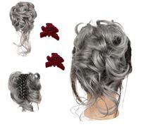 Messy Bun Hair Piece, Curly Bun Hair Claw Clips, Tousled Updo Hair Bun Curly Clip, Wavy Curly Hair Wrap Ponytail, Synthetic Hair pieces Hair Scrunchies Chignon For Women Girls (Dark gray)
