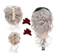 Messy Bun Hair Piece, Curly Bun Hair Claw Clips, Tousled Updo Hair Bun Curly Clip, Wavy Curly Hair Wrap Ponytail, Synthetic Hair pieces Hair Scrunchies Chignon For Women Girls (Light color)
