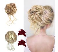Messy Bun Hair Piece, Curly Bun Hair Claw Clips, Tousled Updo Hair Bun Curly Clip, Wavy Curly Hair Wrap Ponytail, Synthetic Hair pieces Hair Scrunchies Chignon For Women Girls (Gold)