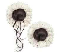 Messy Bun Hair Piece, Women Updo Hair Extension, Lace Ponytail Wig Natural Look Synthetic Stretchable Elastic Band for Wedding Party EVENTS, 7.09 Inches in Diameter