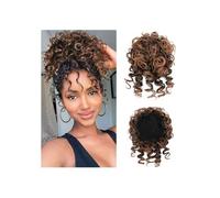 Messy Bun Short Curly Ponytail Extension Elastic Drawstring Loose Hair Bun Hair Bun Hair Pieces for Women Synthetic Fiber Bun Extension Ponytail Extension (Black Mix Brown Ombre)