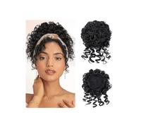 Messy Bun Short Curly Ponytail Extension Elastic Drawstring Loose Hair Bun Hair Bun Hair Pieces for Women Synthetic Fiber Bun Extension Ponytail Extension (Natural Black)