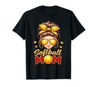 Messy Bun Softball Mamá Gafas de Sol Gráfico Softbol Camiseta