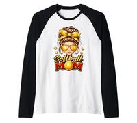 Messy Bun Softball Mamá Gafas de Sol Gráfico Softbol Camiseta Manga Raglan