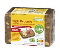 Mestemacher Alta proteína pan con almendras 2,6 veces mayor de proteínas, 61% menos de carbohidratos, alto en fibra, vegano, Nutri Score A, para diabéticos, también para tostar, 5 rebanadas, 250 g