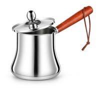 Mestive Cafetera turca de acero inoxidable de 24 onzas / 720 ml: jarra de café gourmet con tapa y mango de madera alargado, cafetera Cezve de acero inoxidable para cocina y uso versátil