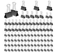 Mesybveo 100 Piezas Pinzas Papeleria, 15 mm/ 19mm/ 25mm/ 32mm Clips Plegables de Metal, Clips Oficina, Pinzas para papel para papelería escolar, artículos domésticos, material de oficina (negro)