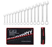 Mesybveo 14 Piezas Juego de Llaves Trinquete Combinadas, 8-24mm Llaves Fijas con Carraca de Acero al Cromovanadio, Llaves Planas de 12 Dientes con Funda Enrollable, para Fijar y Desmontar