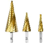 Mesybveo 3 Piezas Broca Escalonada, 4-12 mm/4-20mm/4-32mm HSS Broca Conica de Titanio, Cortador de Cono de Alta Velocidad con Vástago Hexagonal, Broca Escalonada para Metal, Madera, Aluminio