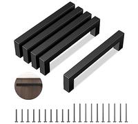 Mesybveo 5 Piezas Tiradores Armario Acero Inoxidable, Tiradores Cocina negro,Tiradores Cajones con 20 Tornillos, Distancia Entre Agujeros 128 mm, Cuadrado Muebles Tiradores para Cocinas, Armarios
