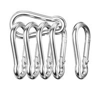 Mesybveo 6 mosquetones, mosquetones de resorte de acero inoxidable 304, capacidad de carga segura 140 kg, muelle cerrado 60 x 30 x 5,9 mm, mosquetón para hamacas, camping, pesca, toldos (plata)