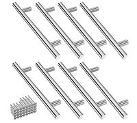 Mesybveo 8 Piezas Tiradores Armario Plata Inoxidable, Tiradores Cocina Plateados, Tiradores Cajones con 32 Tornillos, Distancia Entre Agujeros 128 mm, Diseño Redondo,Manija de Cocina Para Armarios