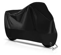 Mesybveo Funda para Moto, 190T Poliester Funda Moto Exterior Impermeable, Cubre Moto con Agujeros de Bloqueo, Toldo Cubierta Motocicleta Lluvia Antipolvo, Protección UV e Impermeable(245x105x125cm)