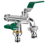 Mesybveo grifos de jardines de 1/2", Grifo de Doble Salida de Latón, 3/4 Doble Grifo de Salida, grifo doble con conexión doble y boquilla para manguera, resistente Heladas, para Jardín,lavadora
