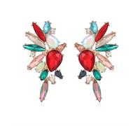 Met-edianger Pendientes vintage con diamantes de imitación retro grandes para mujer, Medio, Acero inoxidable, chapado en aleación de oro, vidrio