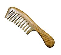 Meta-C Natural Green Sandalwood Wooden Comb - NO SNAGS, NO TANGLE, NO STATIC Hair Combs with Round Thickening Short Handle and Wide Tooth