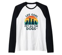 Meta de Vida Acariciar a Todos los Perros Atardecer Retro Camiseta Manga Raglan