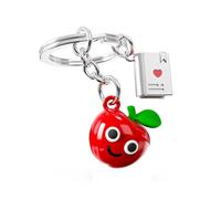 Meta[l]morfosis Llavero manzana y libro, acero inoxidable, esmalte epoxi, diseño en miniatura