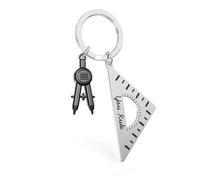 Meta[l]morphose - Llavero geométrico, cuadrado y brújula, acero inoxidable, diseño en miniatura detallado, tema escolar