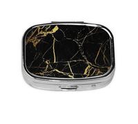 Meta - Pastillero de mármol negro y dorado, 2 compartimentos, organizador portátil