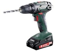 Metabo 602207560-Taladro Atornillador a Batería 18V/ 2 x 2.0 Ah Li-Ion BS 18-Portabrocas 10 mm con Maletín, 18 V, Negro, Verde