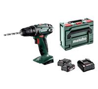 Metabo 602207560-Taladro Atornillador a Batería 18V/ 2 x 2.0 Ah Li-Ion BS 18-Portabrocas 10 mm con Maletín, 18 V, Negro, Verde