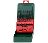 Metabo 627151000 627151000-Estuche metálico de Brocas HSS-R 19 Piezas Afilado de Superficie cónica de 118º diámetros de 1,0 a 10,0 mm x 0,5 mm