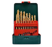 Metabo 627156000 627156000-Estuche metálico de Brocas HSS-Tin, Afilado en Cruz de 135º diámetros de 1,0 a 10,0 mm x 0,5 mm, Set de 19 Piezas