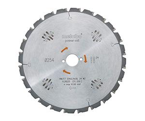 Metabo 628013000 628013000-Hoja de Sierra Metal Duro HW/CT Power Cut 250 x 30 mm Dientes 24 WZ, 3º neg, Negro