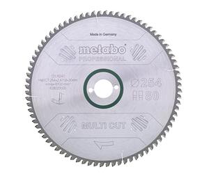 metabo 628223000 Hoja de Sierra Circular, 254 x 30 mm, 80 Dientes FZ/TZ | Disco de corte de metal duro HW/CT para ingletadora, angulo de ataque 5º Neg, acabado de precision y alta durabilidad