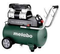 metabo Compresor Basic 270-50 OF Silent - Caldera de 50 l, 10 bar de presión, 130 l/min de potencia de llenado, sin aceite, silencioso y portátil, para bricolaje y profesionales - Incluye acoplamiento