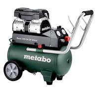 metabo Compresor Basic 220-24 OF Silent - Caldera de 24 l, 8 bar de presión, 110 l/min de potencia de llenado, sin aceite, silencioso, portátil, para bricolaje y profesionales - Incluye acoplamiento